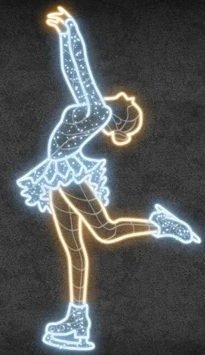 Easy Fix 2D LED light decor, figure skater II, 130 × 243 × 3 cm, warm and icy white, hanging, 3D printing