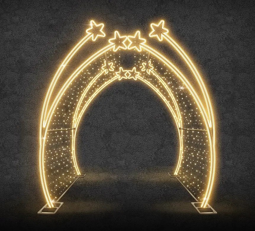 Easy Fix 3D LED light tunnel with stars, 200 × 250 × 200 cm, warm white with Flash, aluminium