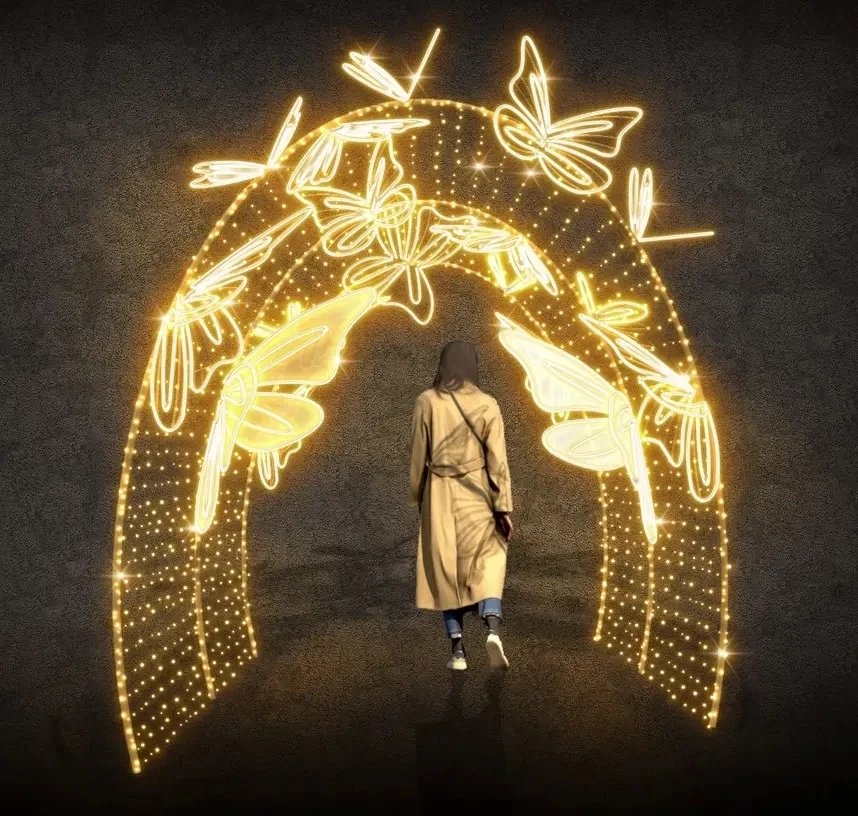 3D LED light tunnel, 210 × 300 × 400 cm, warm white with Flash