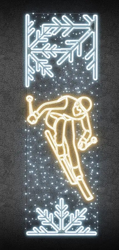Easy Fix 2D LED light banner skier, 80 × 247 cm, warm and icy white, decor for public lighting, aluminium