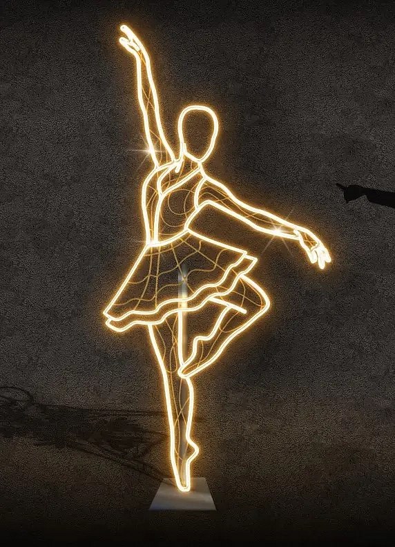 Eco Fix 2D LED light decor, ballerina I., 124 × 247 × 3 cm, warm white, hanging, 3D print