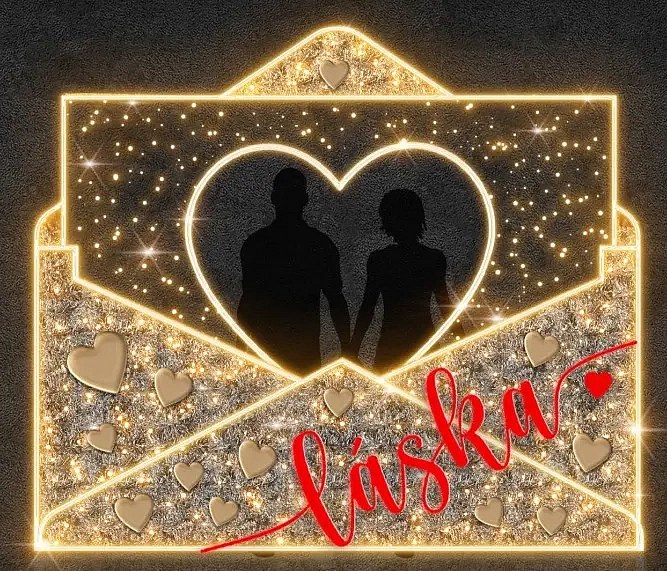 2D LED Lighted Love Envelope, 325 × 280 cm, warm white, standing, 3D printed, aluminium
