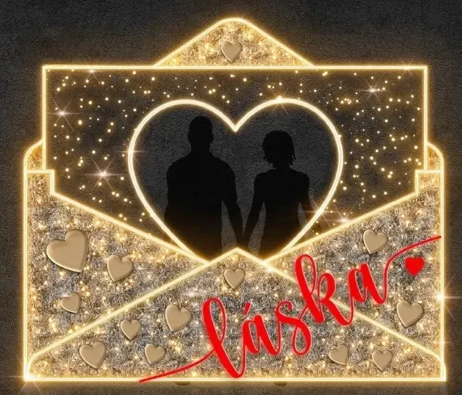 2D LED Lighted Love Envelope, 325 × 280 cm, warm white, standing, 3D printed, aluminium