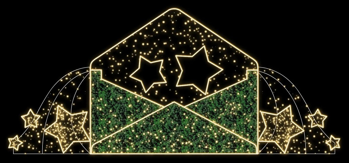 Eco Fix 2D LED lighted envelope with stars, 703 × 300 × 100 cm, standing