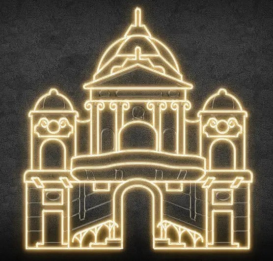 2D LED Lighted National Theatre Pecs, 350 × 380 cm, standing, 3D printed, aluminium