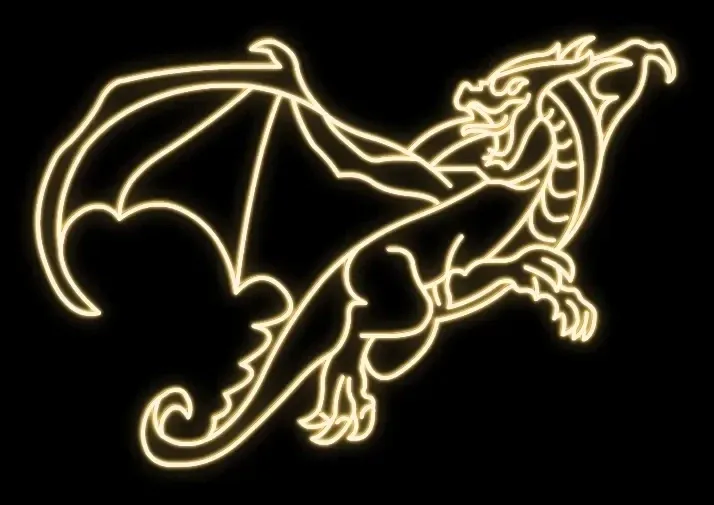 2D LED light dragon, 320 × 260 × 60 cm, warm white, standing, 3D printed, aluminium