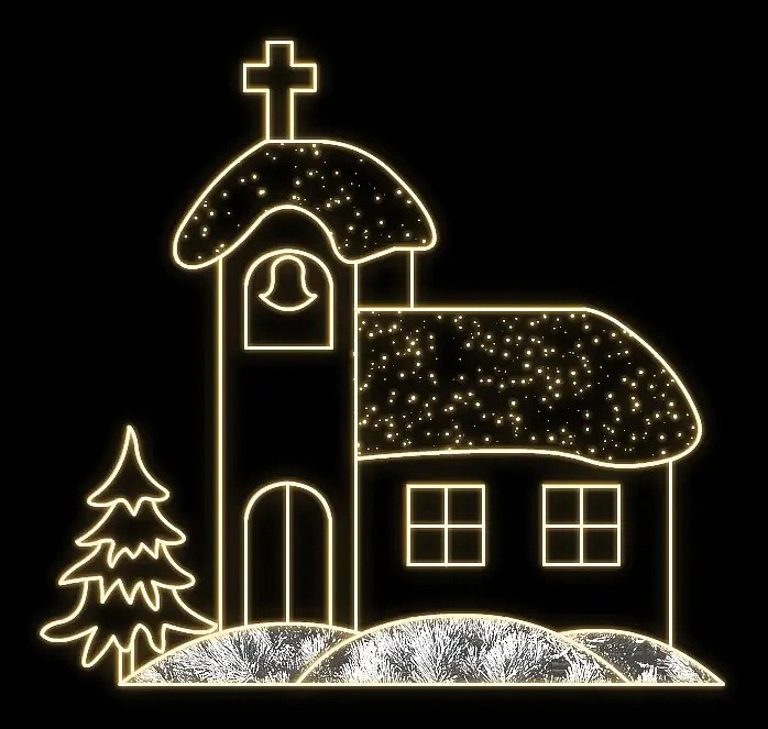 Eco Fix 2D LED light church, 265 × 250 cm, warm white, standing, 3D printed, aluminium