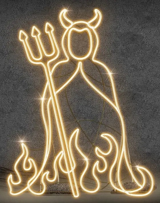 2D LED light lucifer, 128 × 165 cm, warm white, standing
