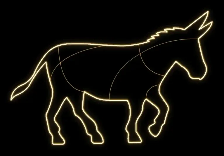 Eco Fix 2D LED light donkey, 200 × 130 cm, warm white, standing, aluminium