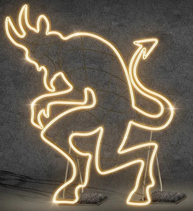 2D LED light devil, 152 × 180 cm, warm white, standing