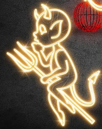 2D LED light devil I., 95 × 125 cm, warm white, standing, 3D printing