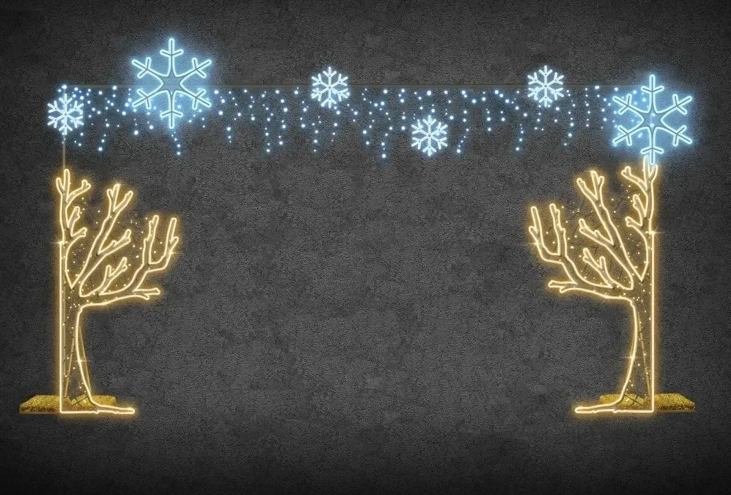 Eco Fix 2D LED light frame with half trees, 500 × 300 cm, warm and icy white, standing, 3D printing