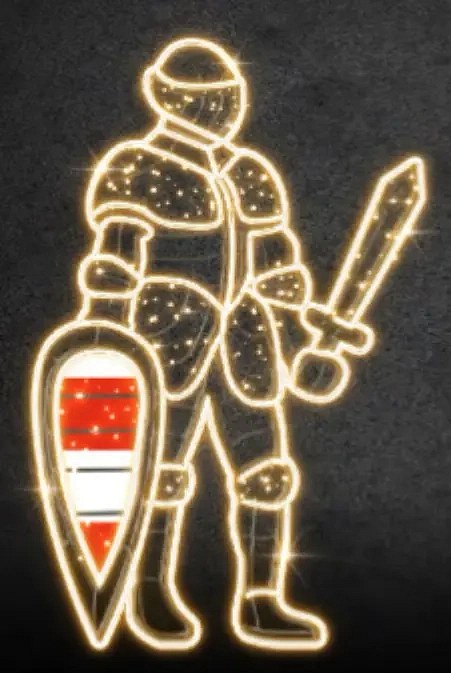 Eco Fix 2D light knight with shield, 230 × 143 cm, warm white, standing, 3D printing