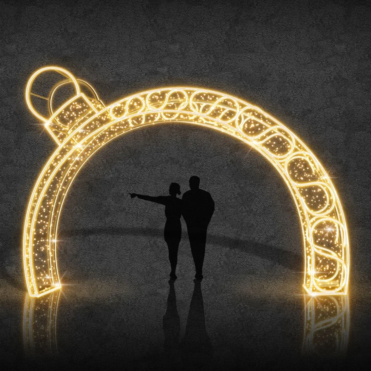 3D LED light gate ornament with crystals, 500 × 285 cm, warm white with Flash, standing, aluminium