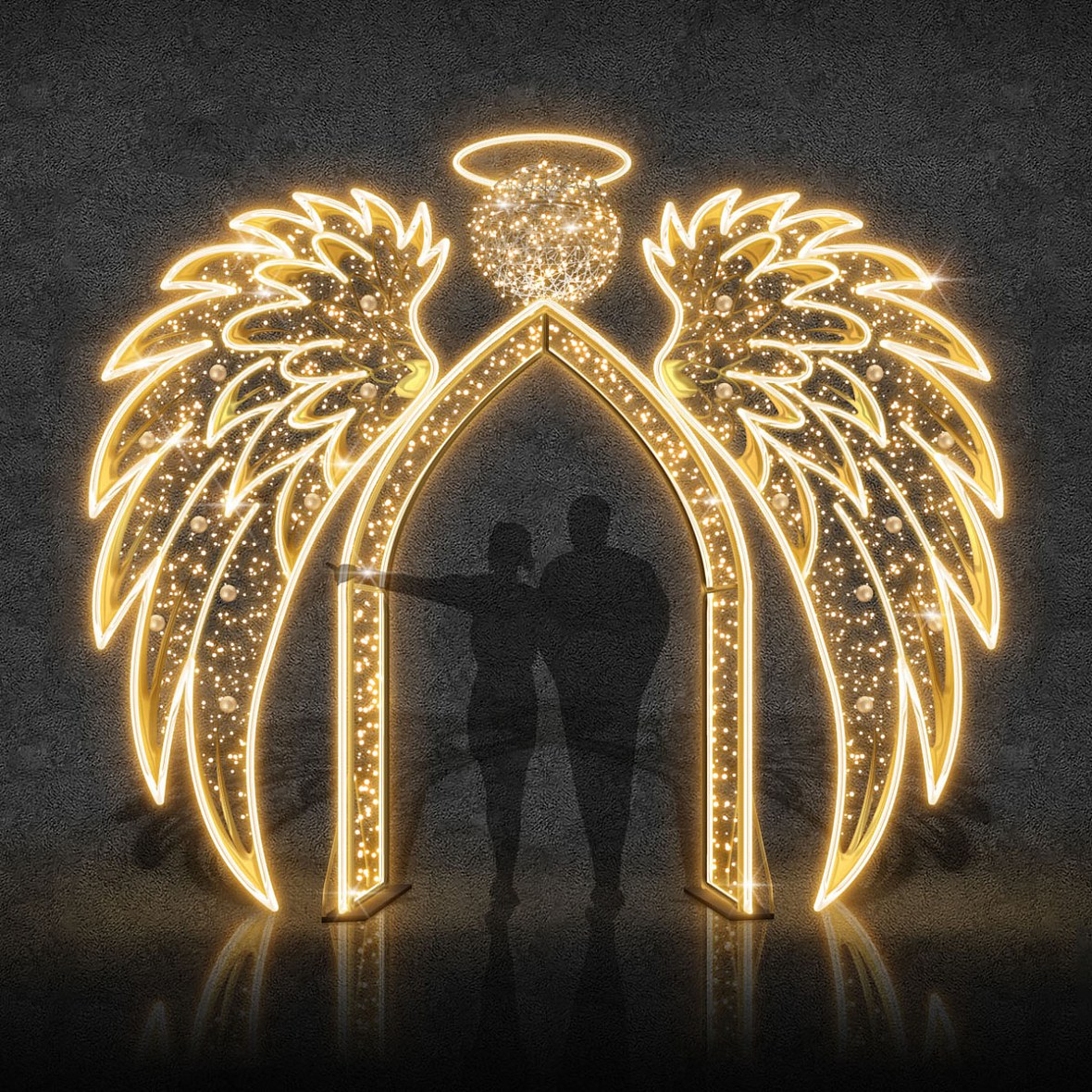 3D LED light gate with wings, 405 × 350 × 50 cm, warm white, 36 V and 24 V, 160 W, 10 parts