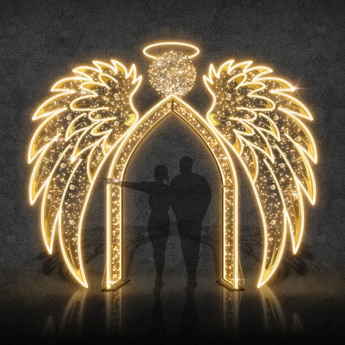3D LED light gate with wings, 405 × 350 × 50 cm, warm white, 36 V and 24 V, 160 W, 10 parts