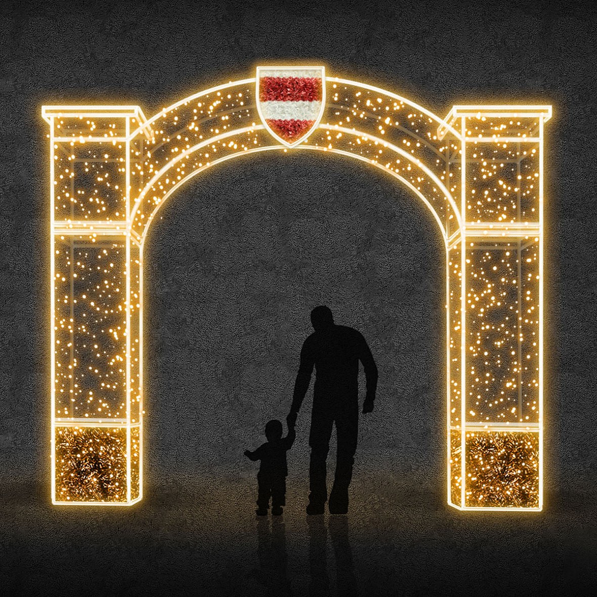 Eco Fix 3D LED light castle gate, 400 × 400 × 50 cm, warm white, aluminium