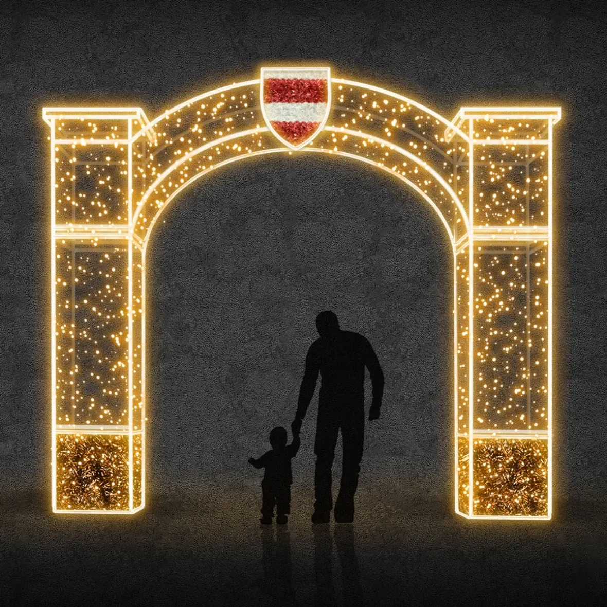 Eco Fix 3D LED light castle gate, 400 × 400 × 50 cm, warm white, aluminium