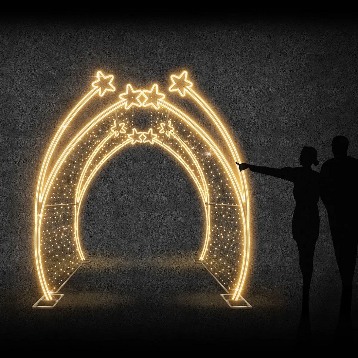 Eco Fix 3D LED star tunnel light, 200 × 250 × 400 cm, cool white with Flash, standing, aluminium