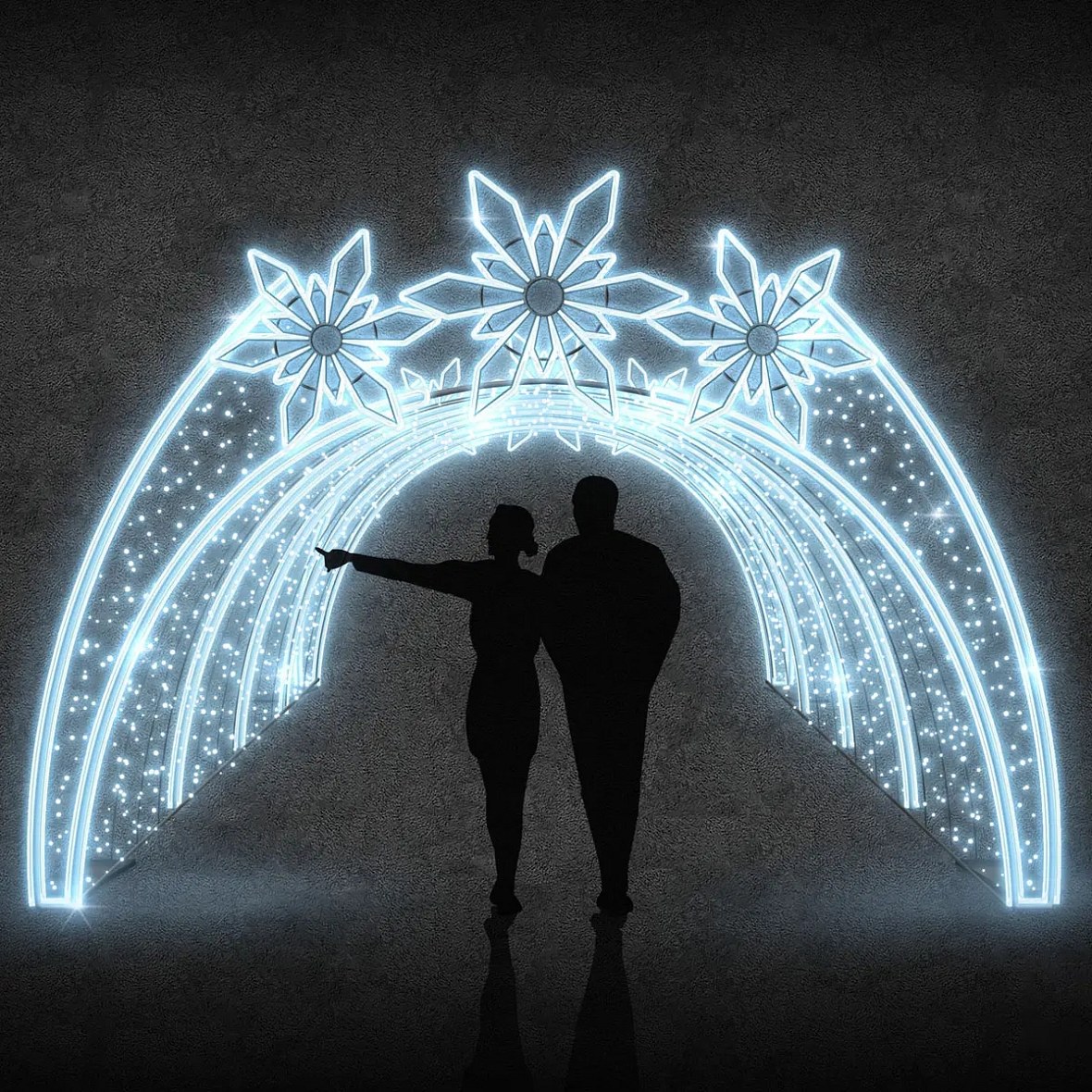 Easy Fix 3D LED light tunnel 3 stars, 420 × 300 × 1000 cm, ice white, aluminium