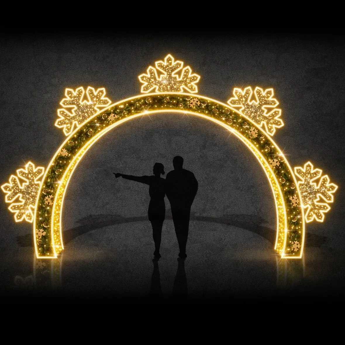 3D LED half-flake light gate, 500 × 450 cm, warm white, aluminium