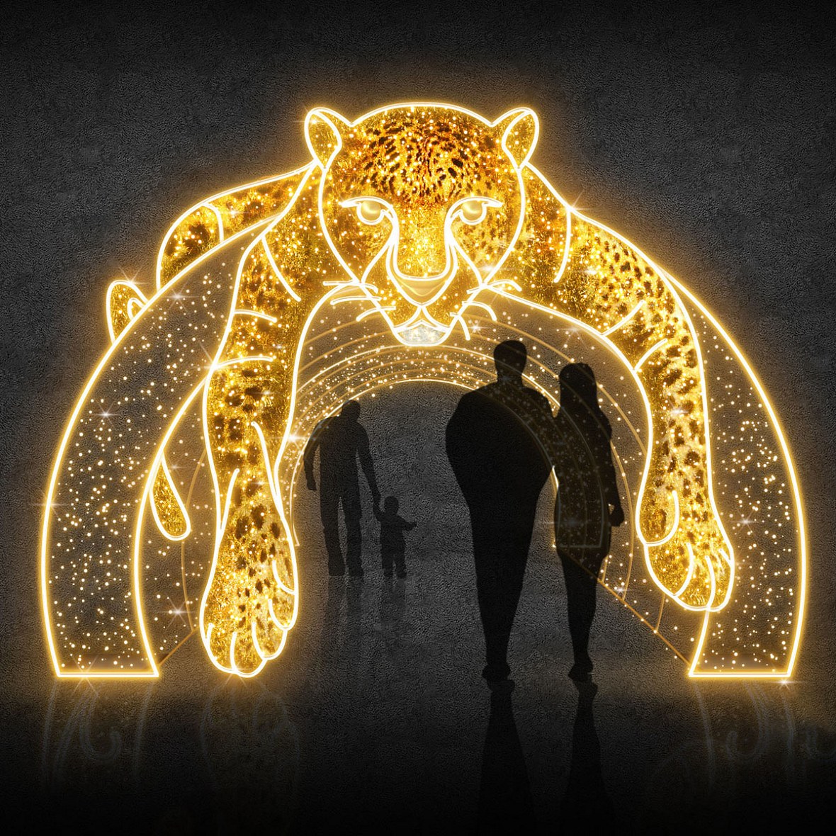 Eco Fix 3D LED light gate Leopard, 490 × 370 cm, warm white, aluminium