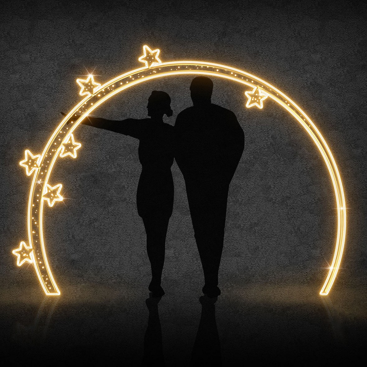 Easy Fix 2D LED light gate 7 stars, standing, 260 × 190 cm, warm white, aluminium, interior