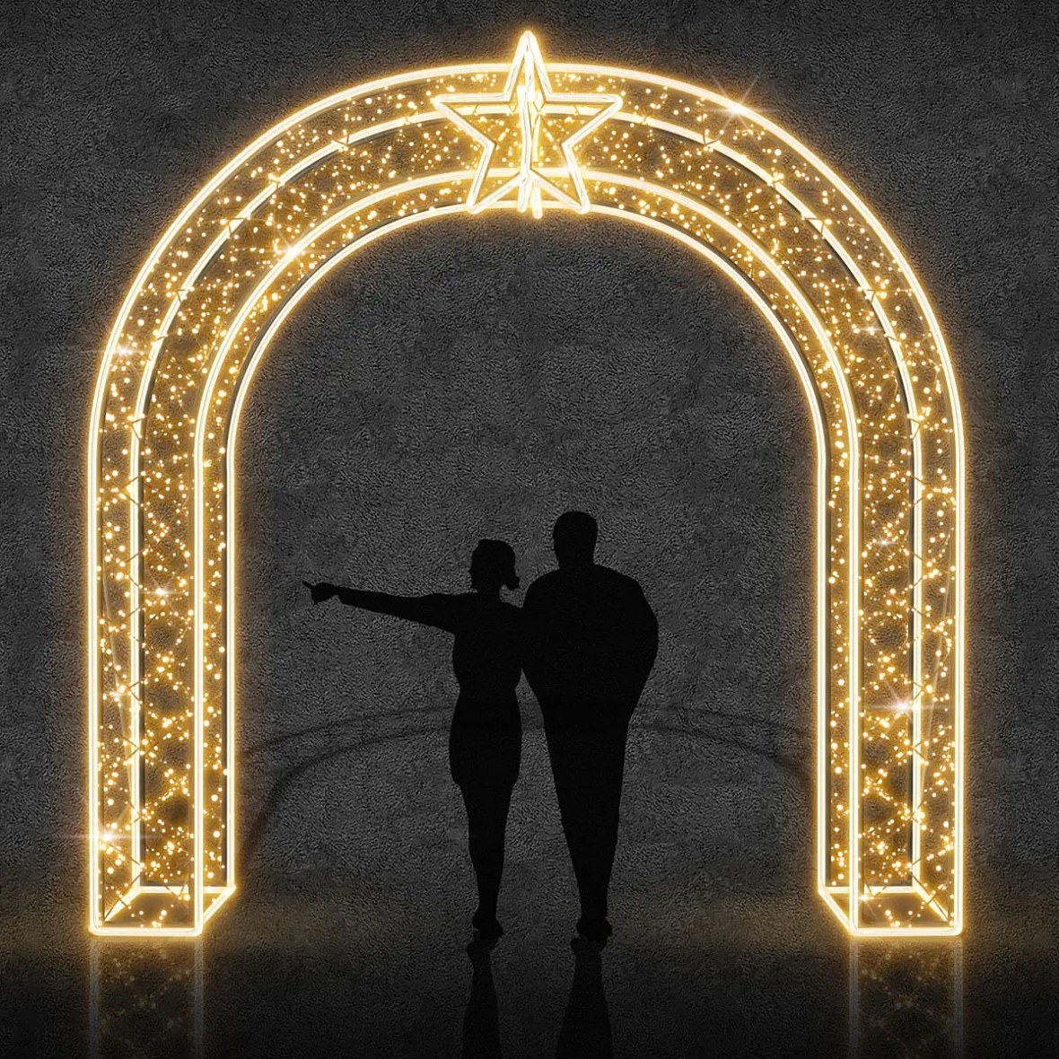 Easy Fix 2D LED star light gate, through, 270 × 300 cm, warm white, standing, aluminium