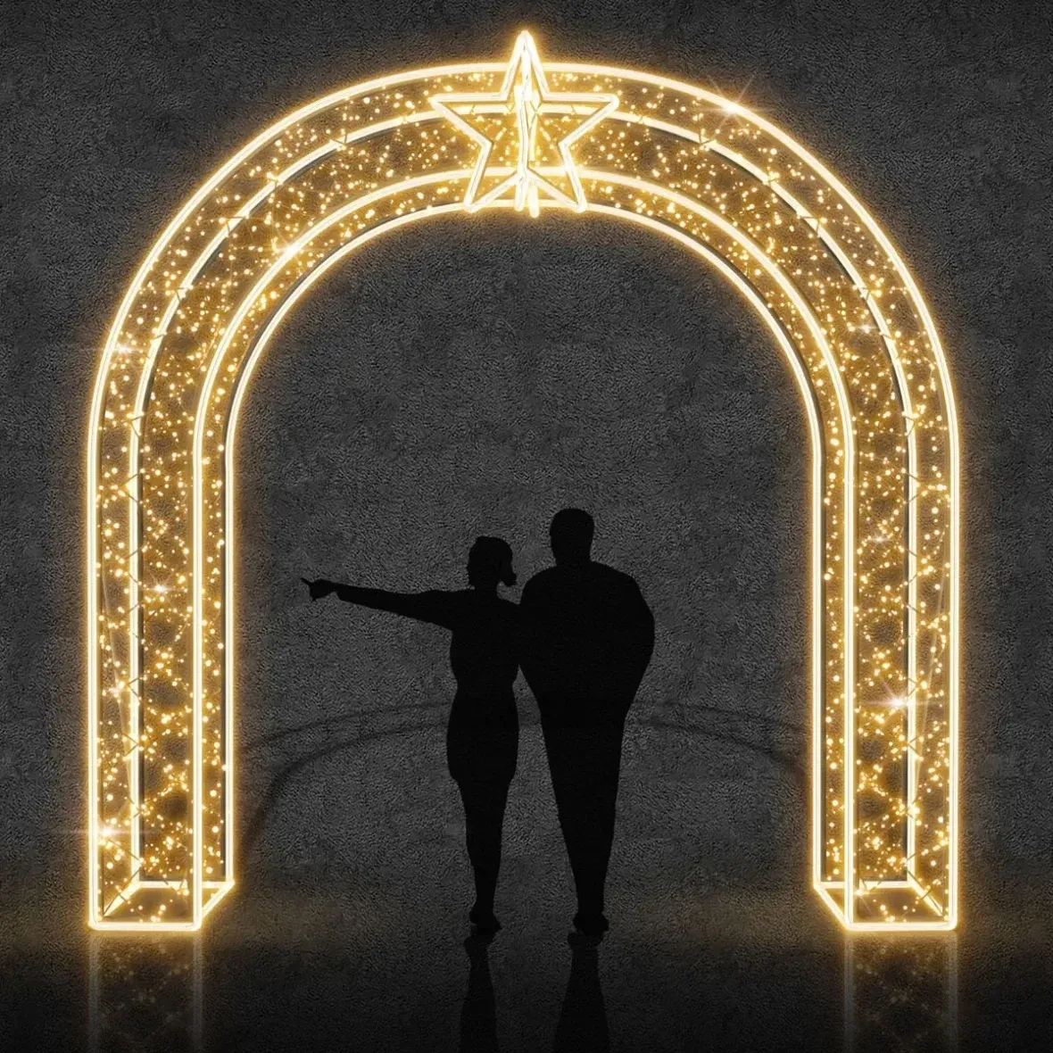 Easy Fix 2D LED star light gate, through, 270 × 300 cm, warm white, standing, aluminium