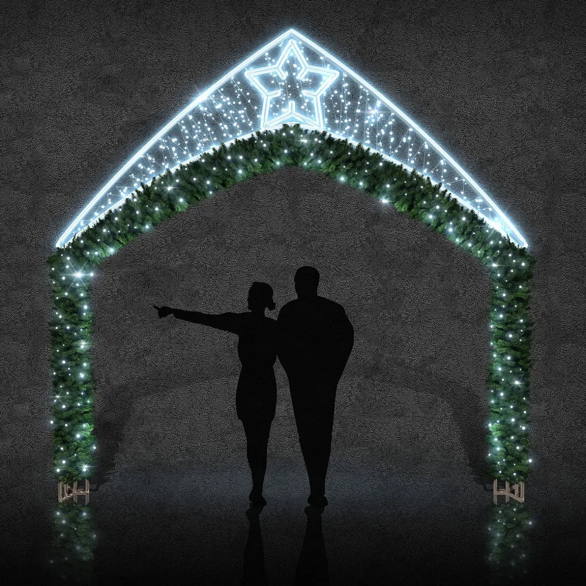 Easy Fix 2D LED light gate with 1 star anise, standing, 350 × 360 cm, ice white, aluminium
