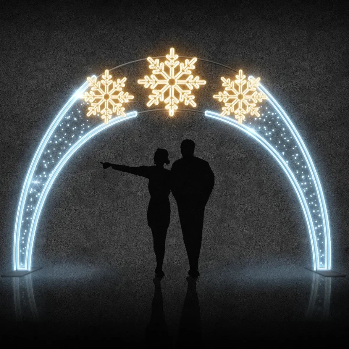 Easy Fix 2D LED light gate 3 flakes DZ105W, standing, 440 × 340 cm, icy and warm white, aluminium