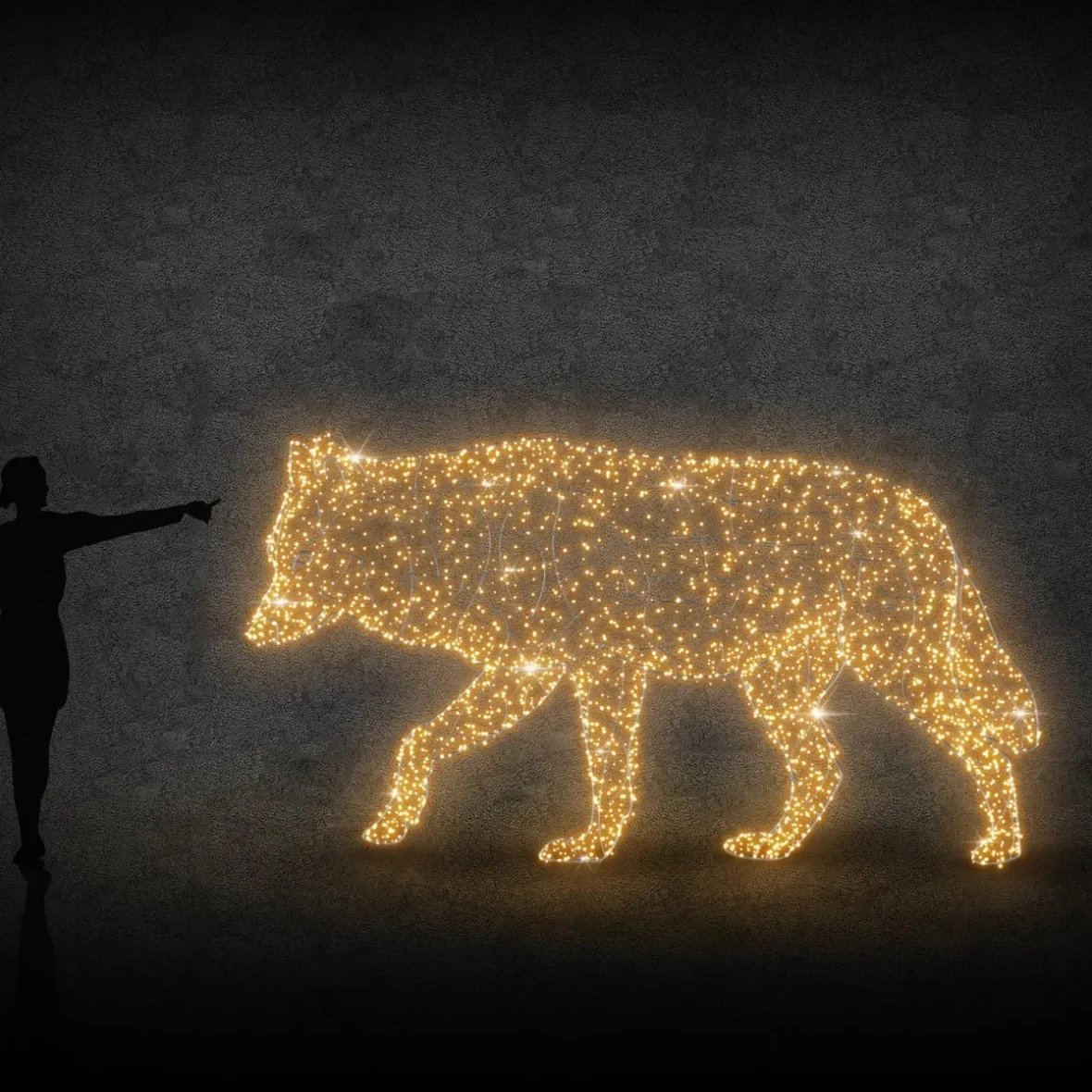 Eco Fix 3D LED light wolf 180 cm, warm white, aluminium