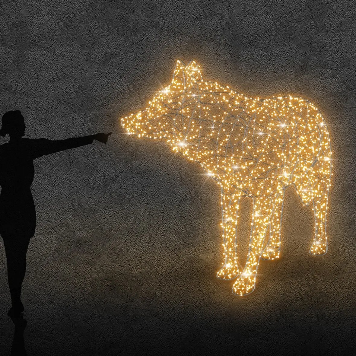 Eco Fix 3D LED light wolf, warm white, aluminium