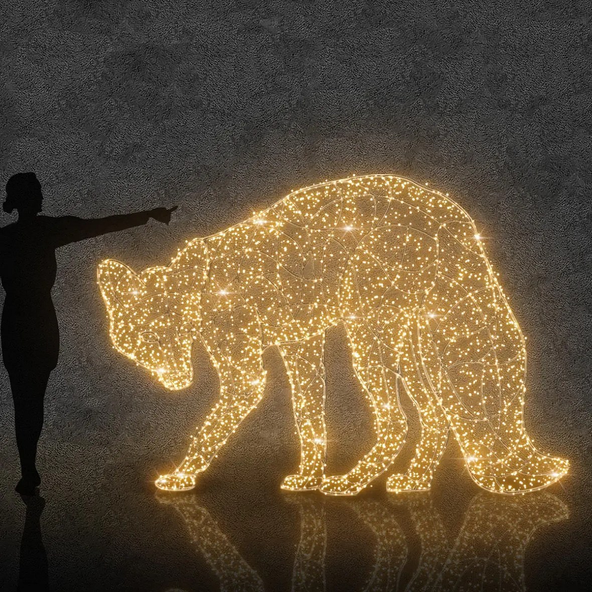 Eco Fix 3D LED light fox, 150 × 170 × 90 cm, warm white with Flash, aluminium