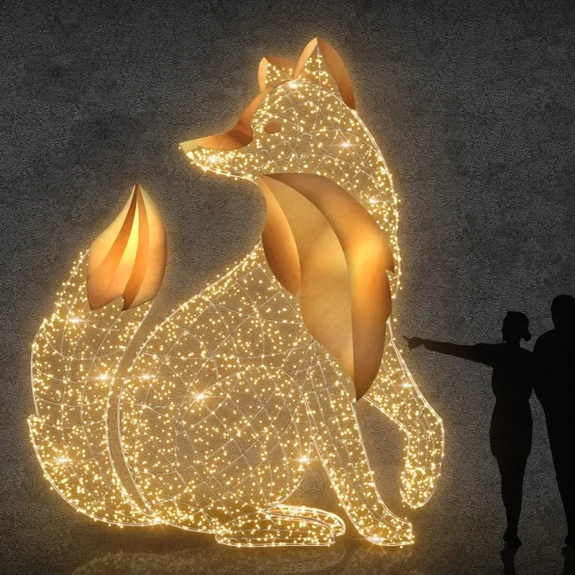 3D LED light fox sitting 350 cm, warm white, aluminium