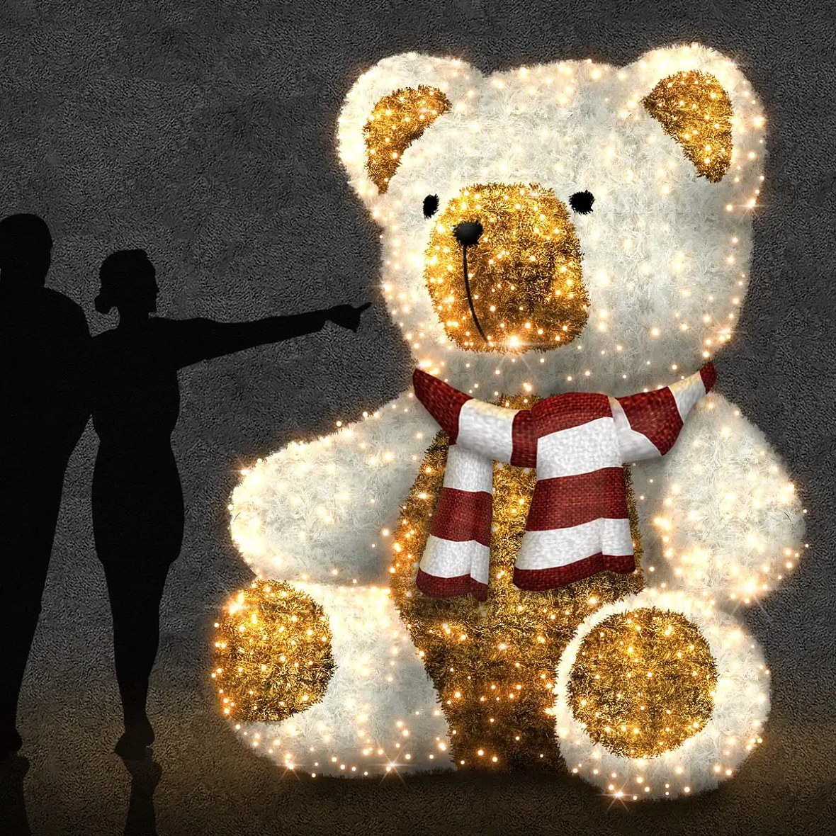 Eco Fix 3D LED Light Sitting Bear, 200 × 240 × 190 cm, warm white, aluminium
