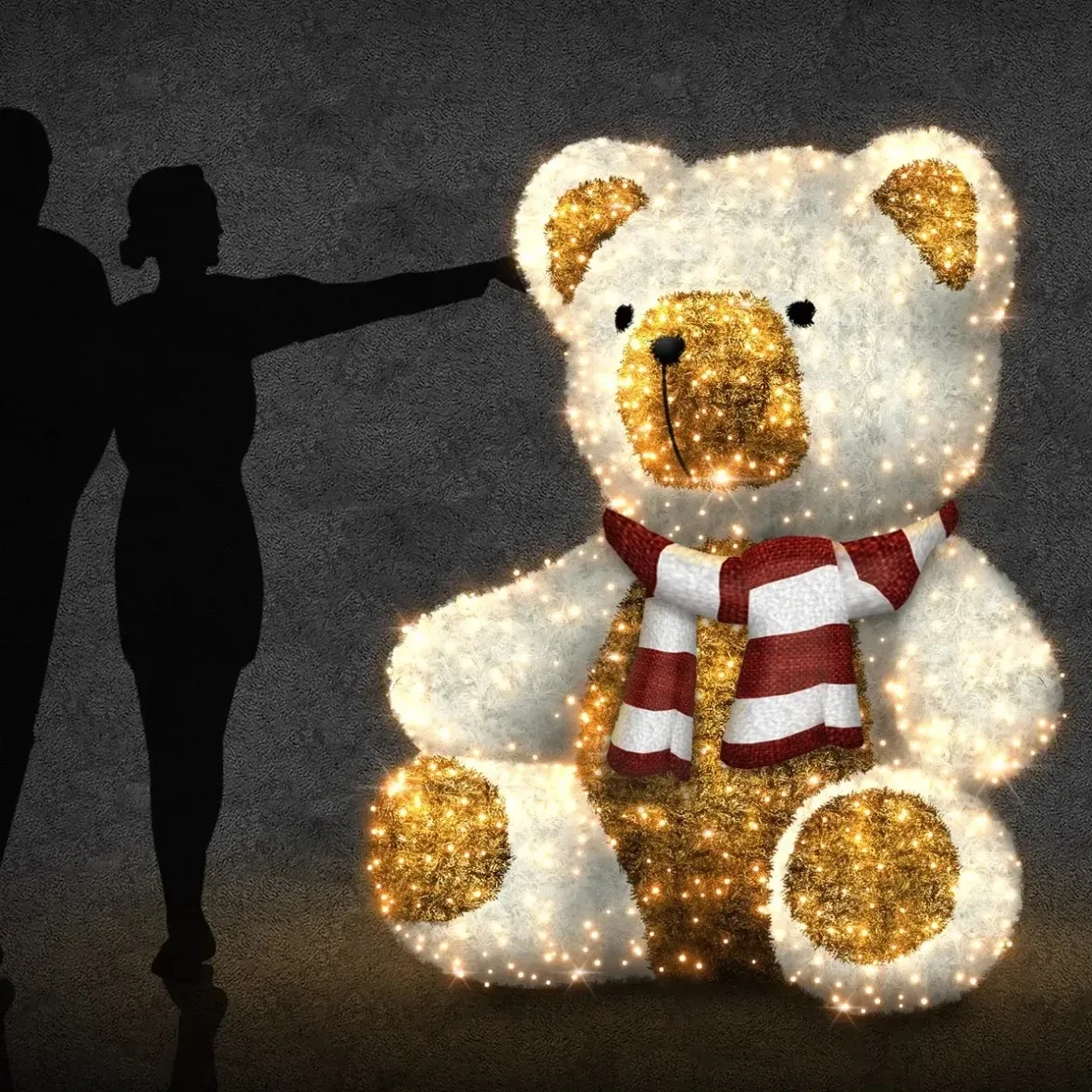 Eco Fix 3D LED light sitting bear, 160 × 180 × 170 cm, warm white, aluminium