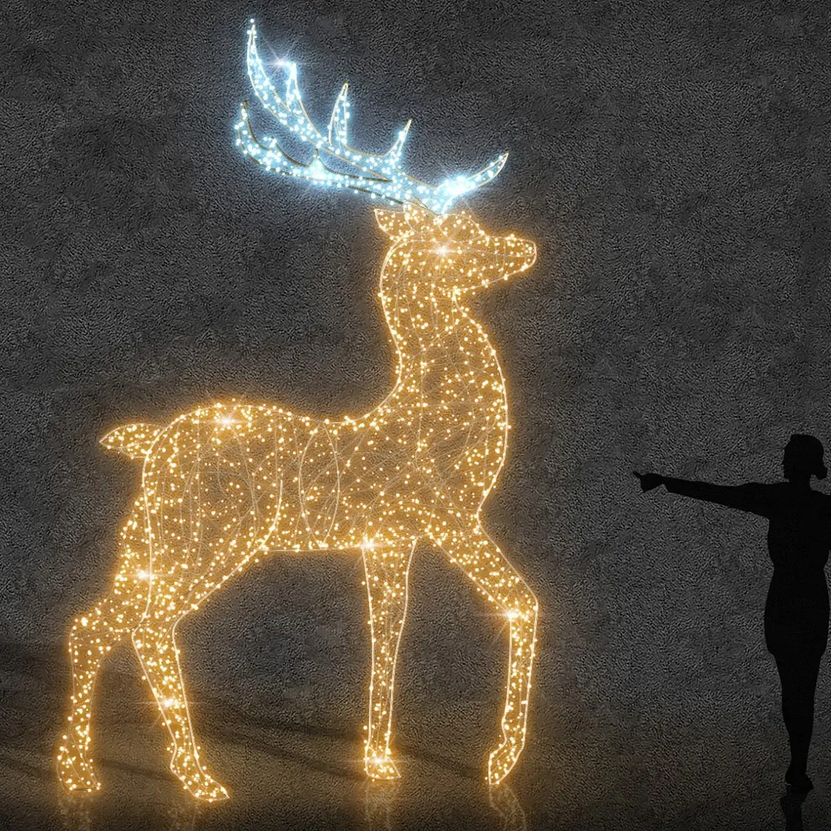 Eco Fix 3D LED deer light 360 cm, warm and icy white, aluminium