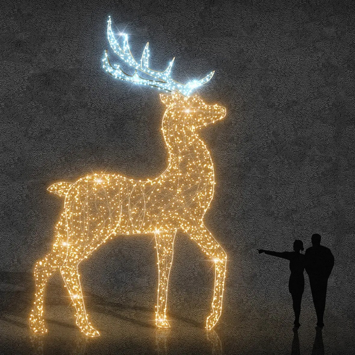 3D LED light deer 600, ice antlers, warm white, aluminium