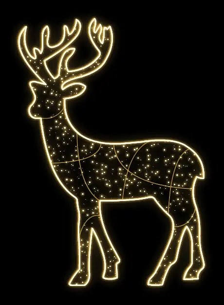 Eco Fix 2D LED light deer, gold, 185 × 280 cm, warm white, standing, 3D printed, aluminium