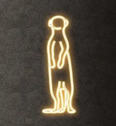 Eco Fix 2D LED light Surikata, front facing, hanging, 41 × 122 × 3 cm, warm white, 3D printed, gold