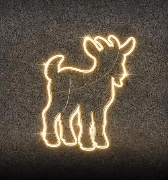 Eco Fix 2D LED light goat, hanging, 92 × 118 × 3 cm, warm white, 3D printed, gold