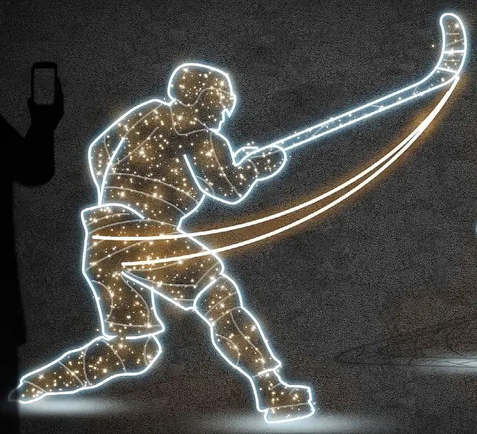 Eco Fix 2D LED light decor, hockey player II, 157 × 140 × 4 cm, warm and icy white, hanging, 3D printing