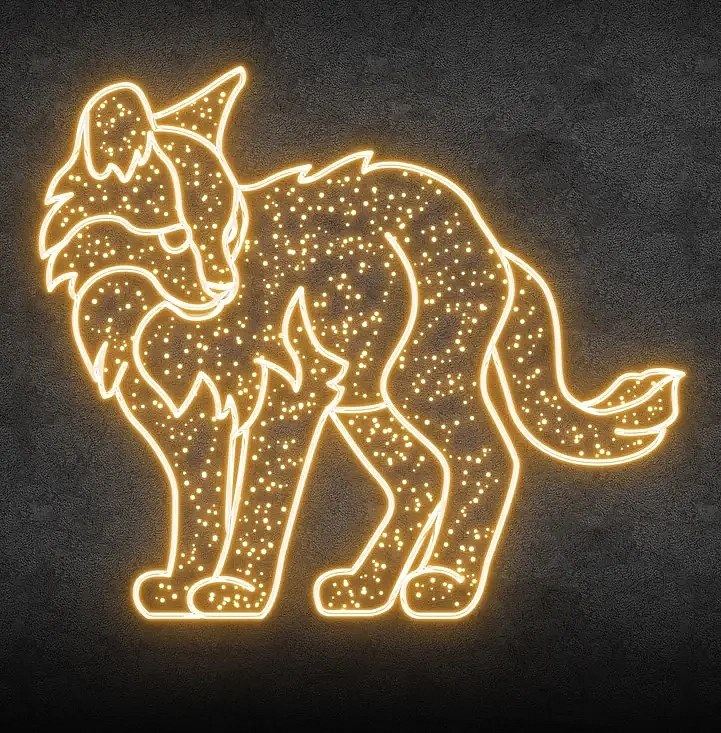 Eco Fix 2D LED Wild Cat Light, 125 × 145 × 60 cm, warm white, standing, 3D printed, aluminium