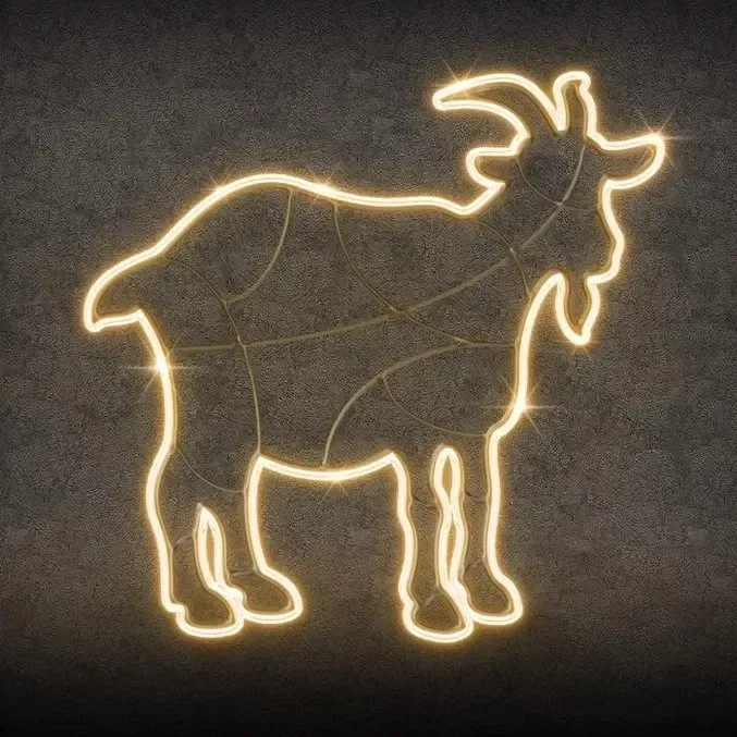 2D LED light goat, 138 × 135 cm, warm white, standing, aluminium