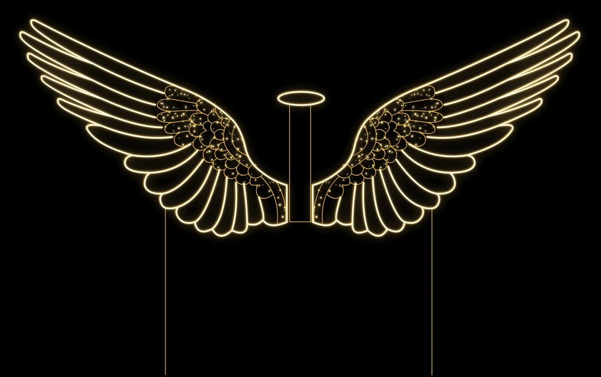 Easy Fix 2D LED light wings, 230 × 350 × 62 cm, warm white, standing, 3D printed, aluminium