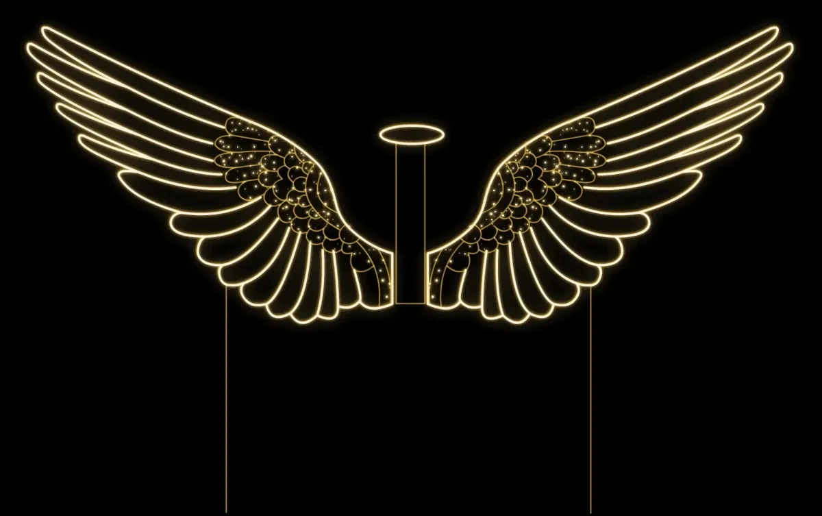 Easy Fix 2D LED light wings, 230 × 350 × 62 cm, warm white, standing, 3D printed, aluminium