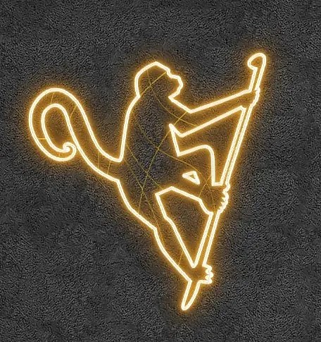 Eco Fix 2D LED light monkey, branch climbing, hanging, 81 × 95 × 3 cm, warm white, 3D printed, gold