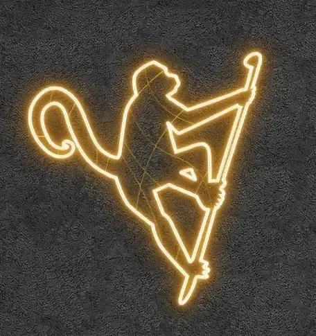 Eco Fix 2D LED light monkey, branch climbing, hanging, 81 × 95 × 3 cm, warm white, 3D printed, gold