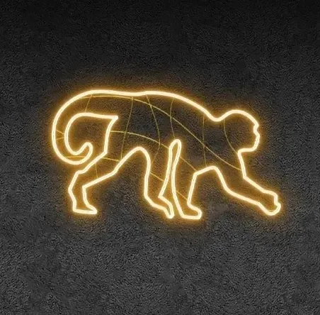 Eco Fix 2D LED light monkey, gently walking, hanging, 133 × 74 × 3 cm, warm white, 3D printed, gold